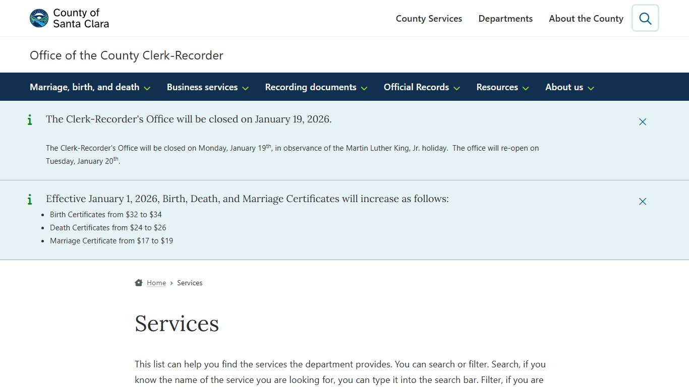 Services | Office of the County Clerk-Recorder | County of Santa Clara